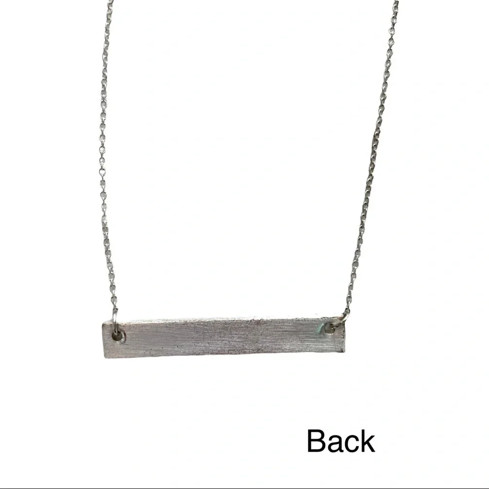Minimalist Silver Tone Bar Necklace | Layering Necklace Blank Plate Necklace